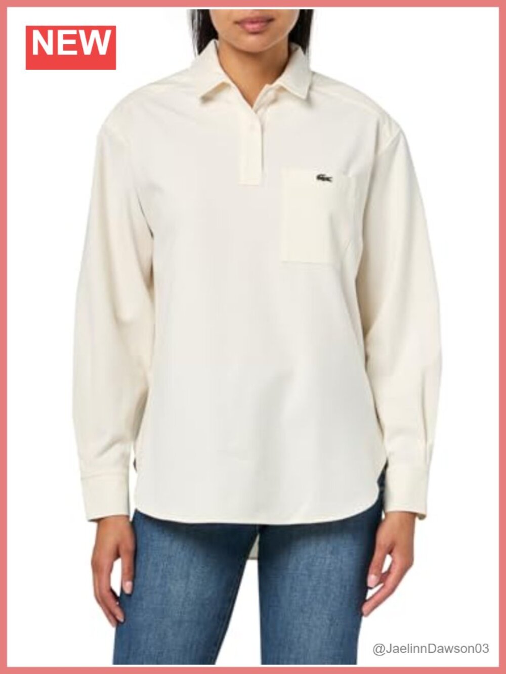 Lacoste Oversize Long Sleeve Polo Shirt 100% Cotton Collared Button